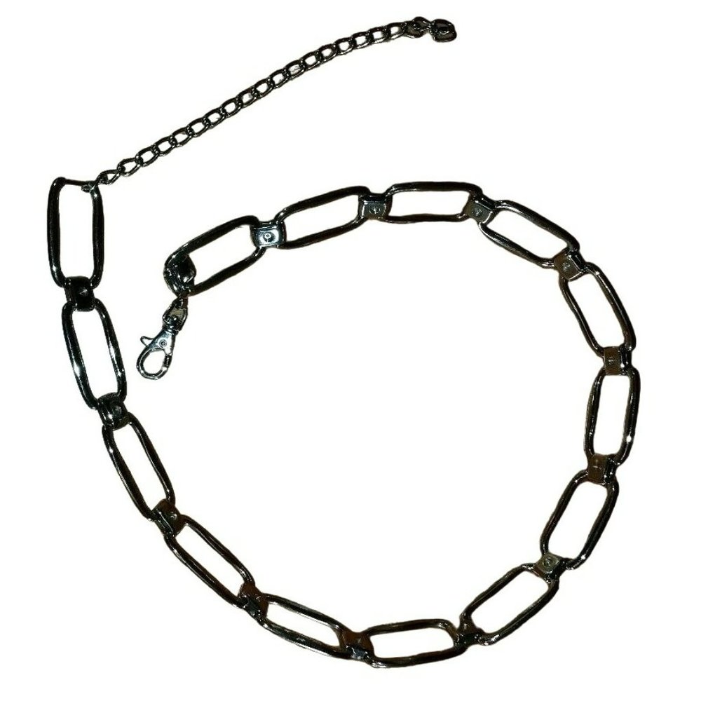 Silver tone metal Chain Belt Adjustable 33." to 41.5" Steampunk Goth Grunge